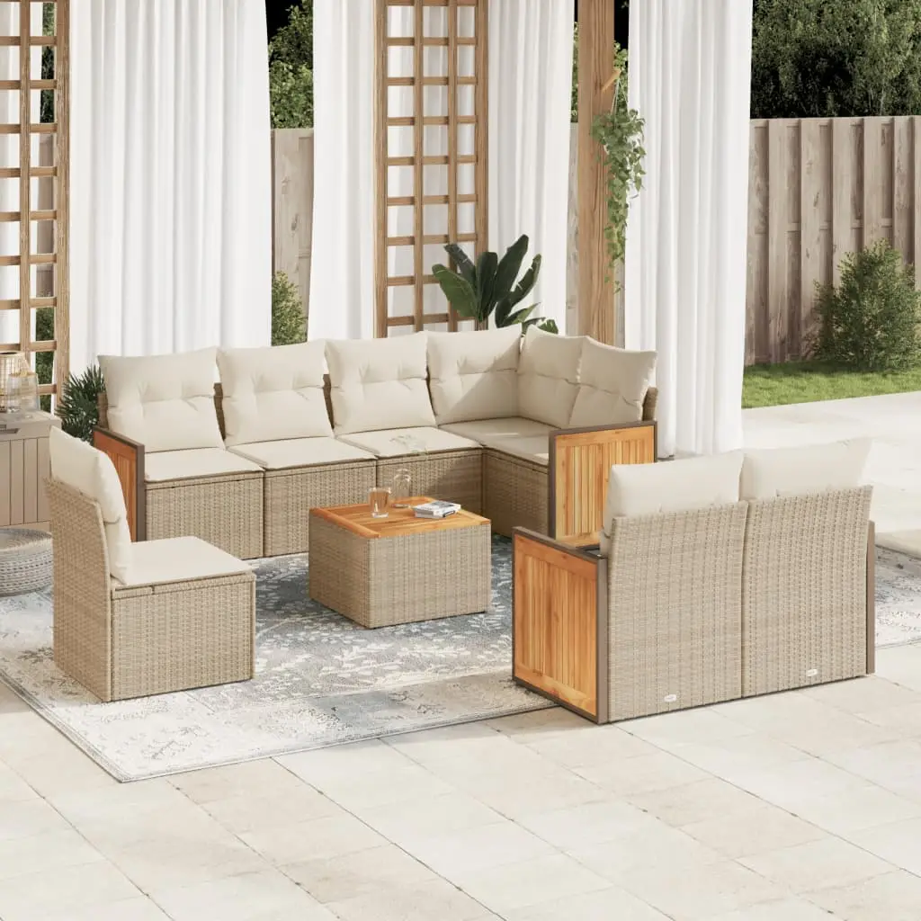 Ensemble de Jardin en Résine Tressée 9 Places Coussins Crème pour Balcon Terrasse – ComfortXL Outdoor Living