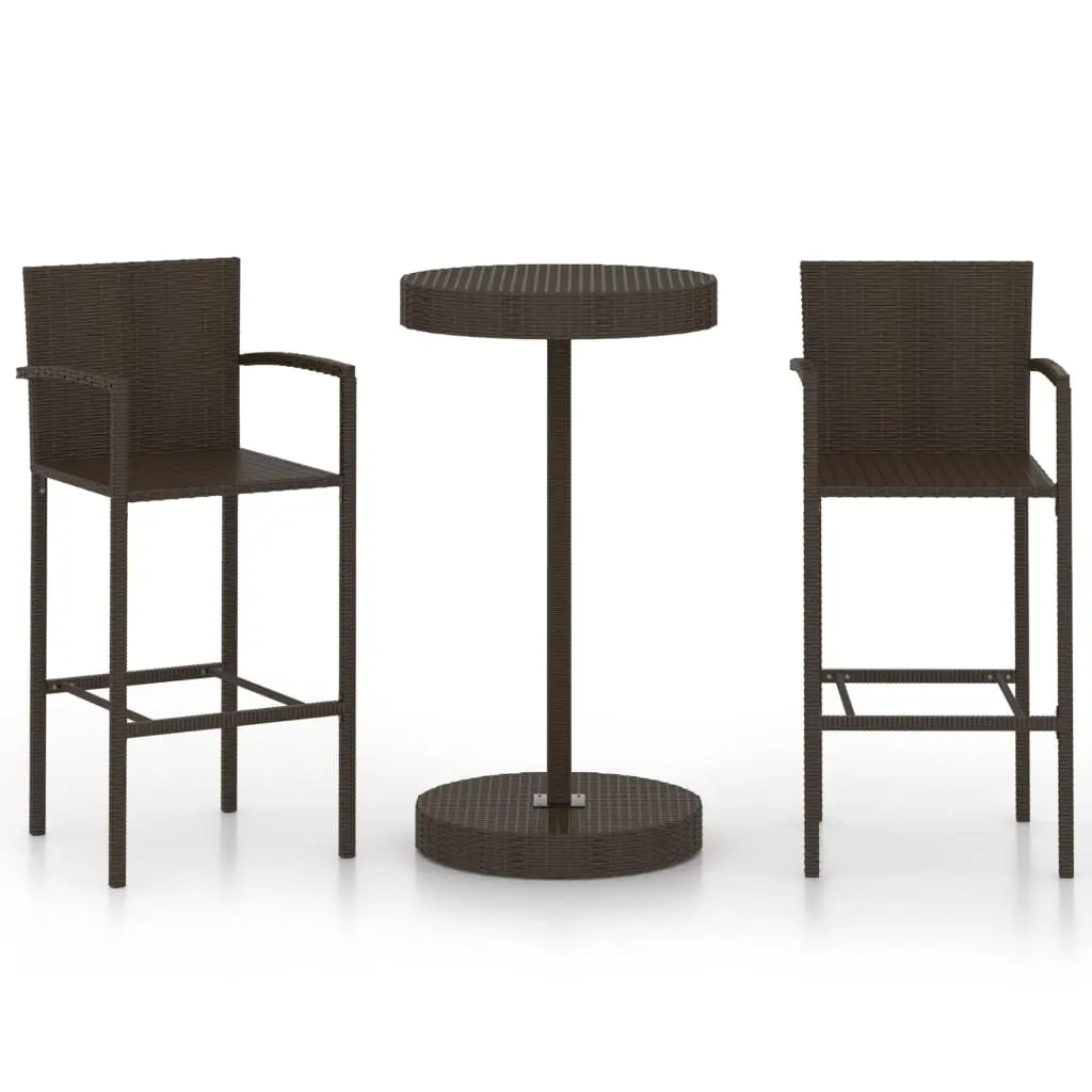 Ensemble de 3 pcs bar de jardin – Mobilier d’extérieur – Mobilier de jardin Résine tressée Marron