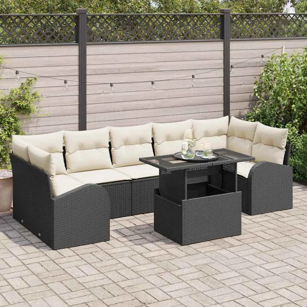 Ensemble de jardin 7 places modulaire en résine tressée avec table basse en verre Noir – ComfortXL Outdoor Living