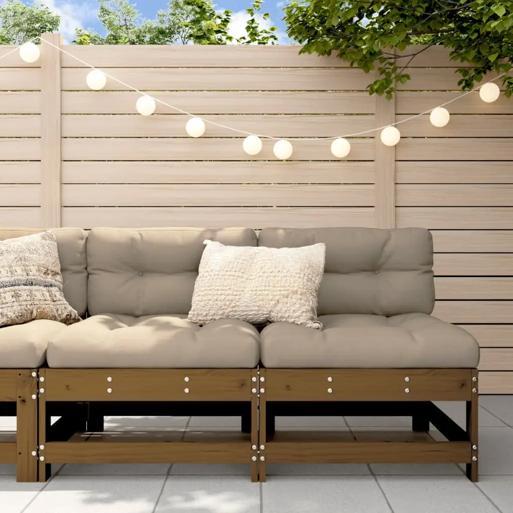 Ensemble de 2 modules centraux en bois de pin solide pour un agencement flexible de votre salon de jardin Marron Miel – ComfortXL Outdoor Living