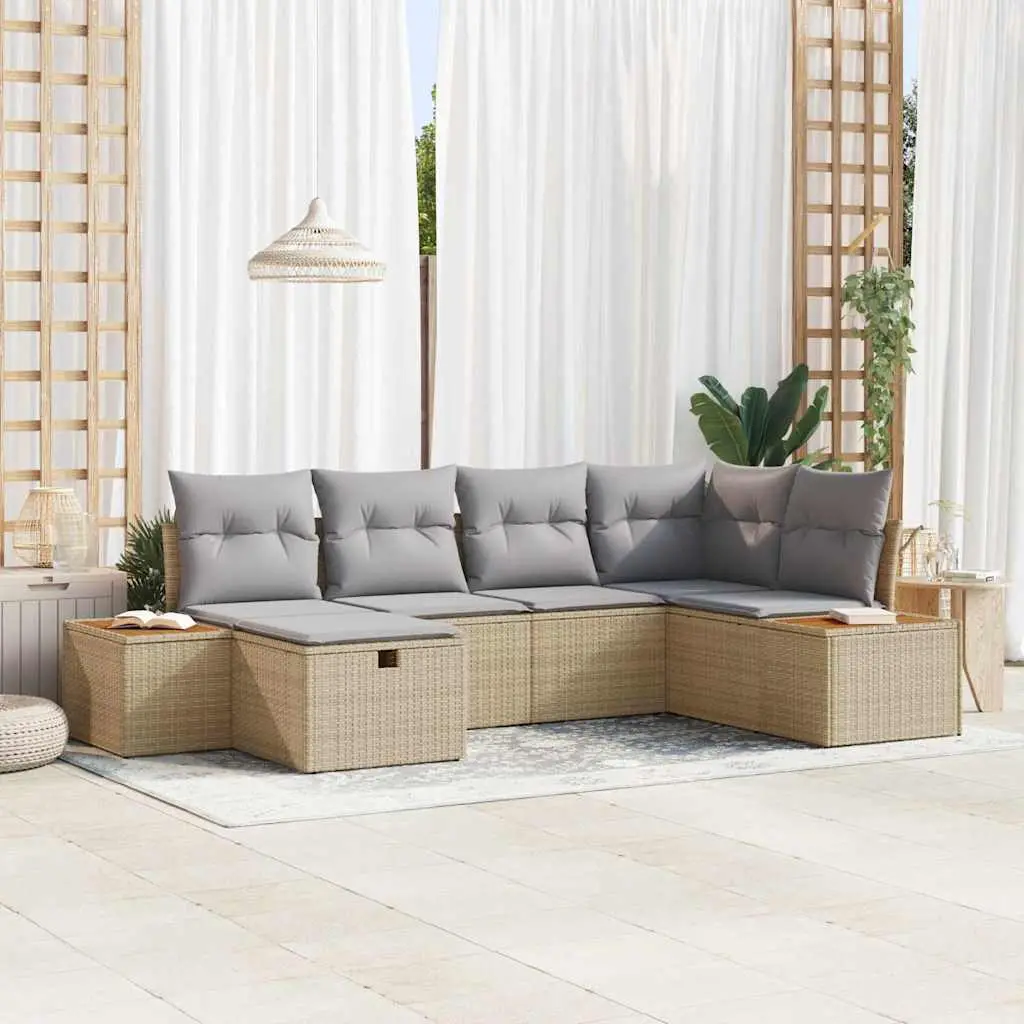 Ensemble de canapé de jardin avec coussin Beige polyrotin vidaXL 3360964