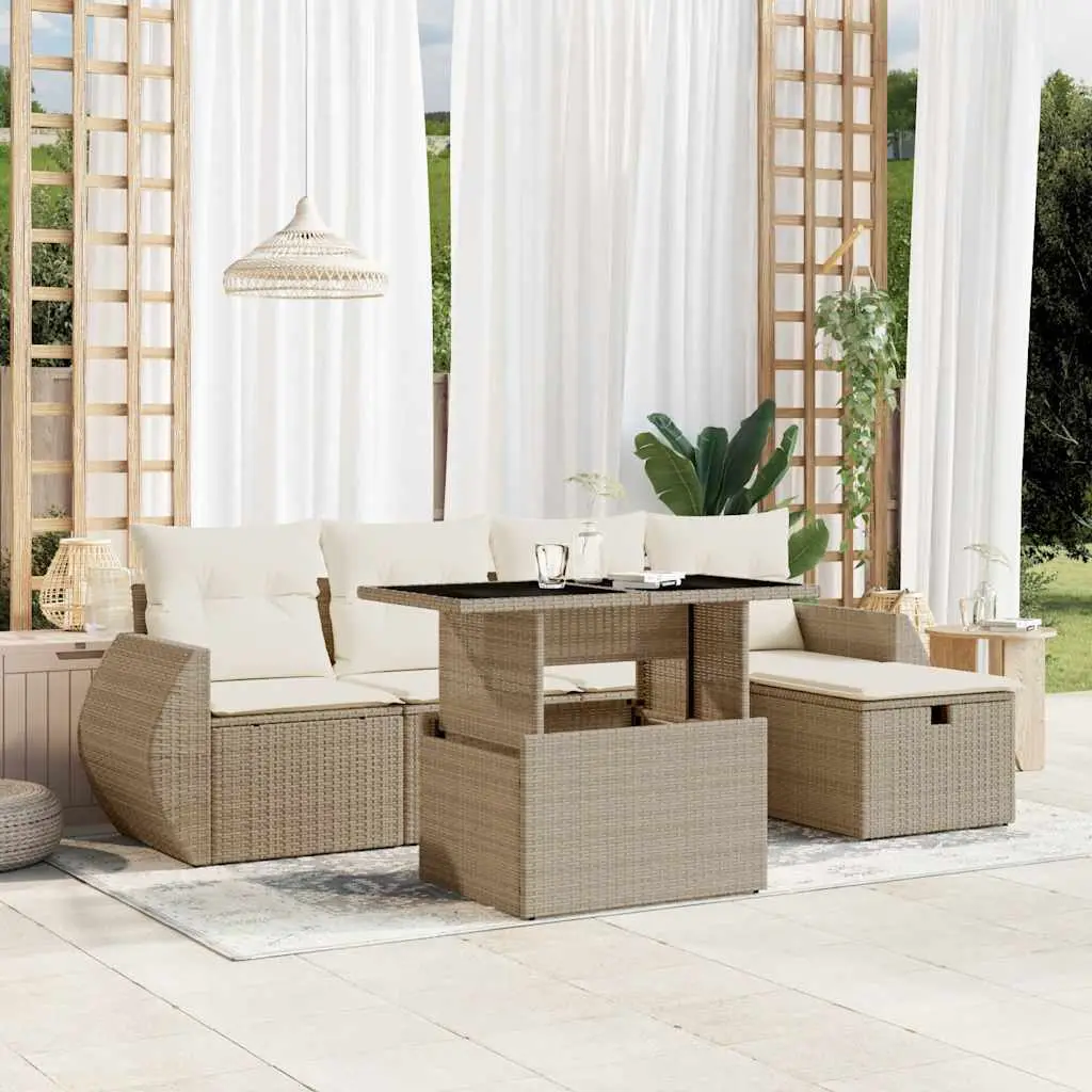 Ensemble de Jardin 6p Résine Tressée Beige Table Verre Hauteur Ajustable – ComfortXL Outdoor Living