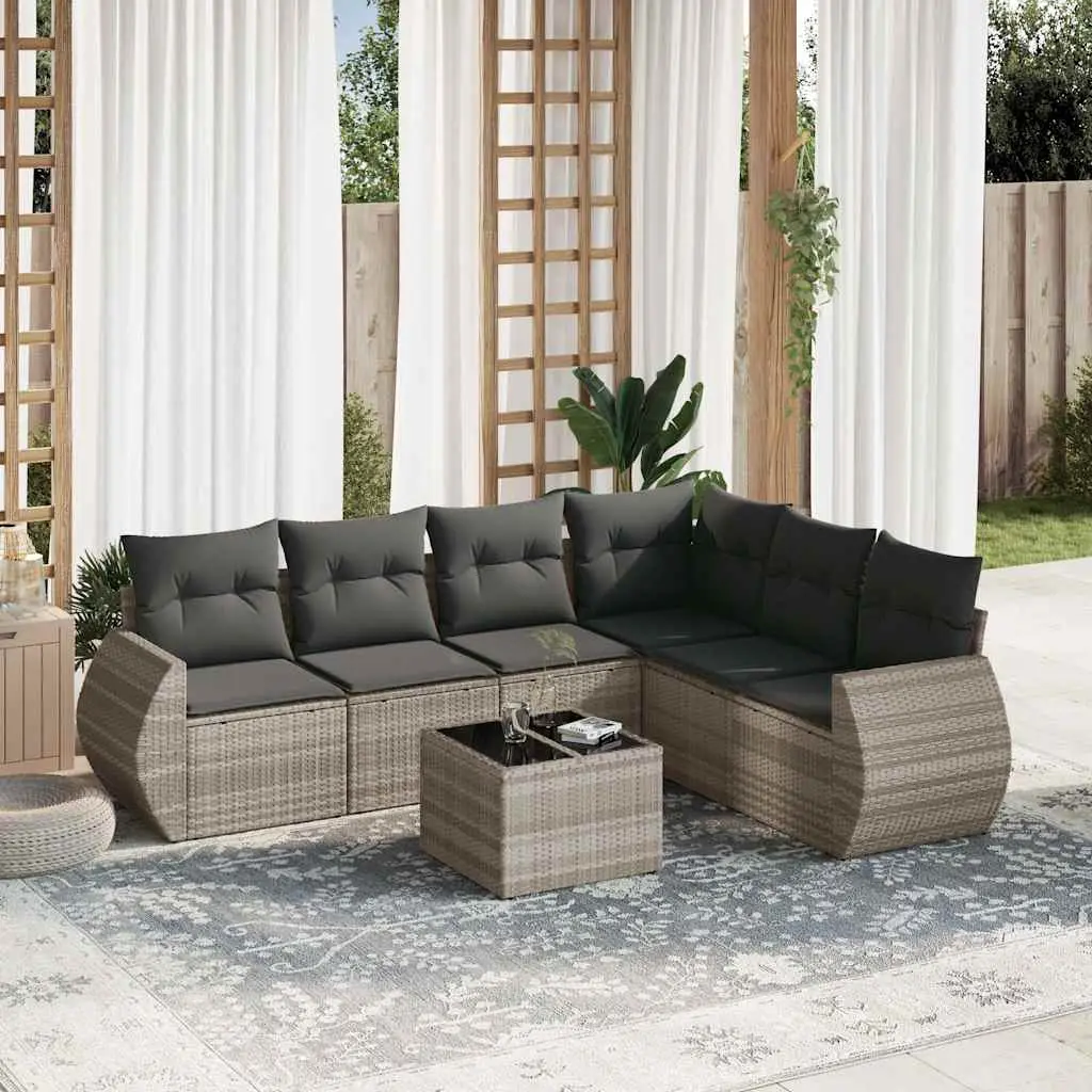 Ensemble de Balcon 7pcs Résine Tressée Modulable avec Coffre Rangement Gris Clair et Foncé – ComfortXL Outdoor Living