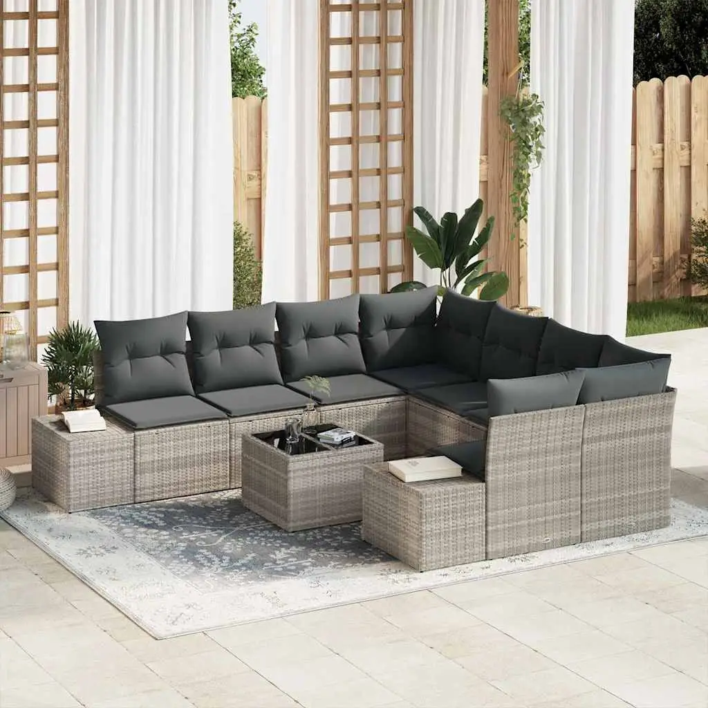 Ensemble de jardin 9 pcs polyrotin modulable et confortable avec coussins Gris clair – ComfortXL Outdoor Living