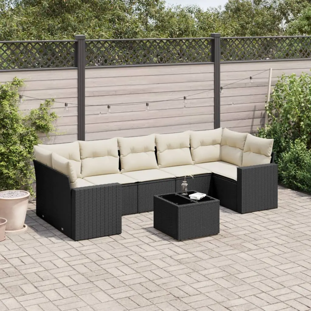 Ensemble de jardin 8 pièces résine tressée d’angle modulable pour terrasse Noir et Blanc Crème – ComfortXL Outdoor Living