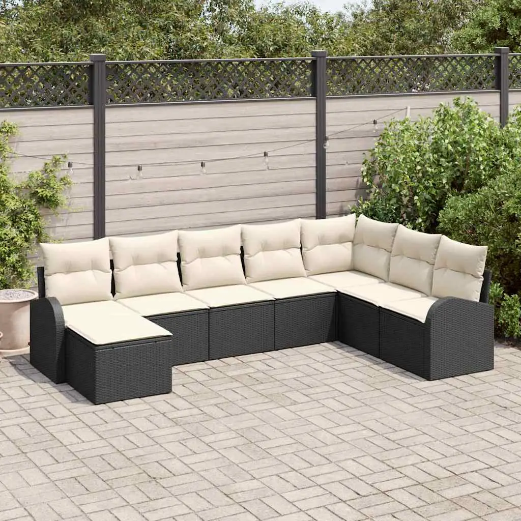Ensemble de Canapés avec coussin 8 pcs Noir et Blanc polyrotin vidaXL 3354826