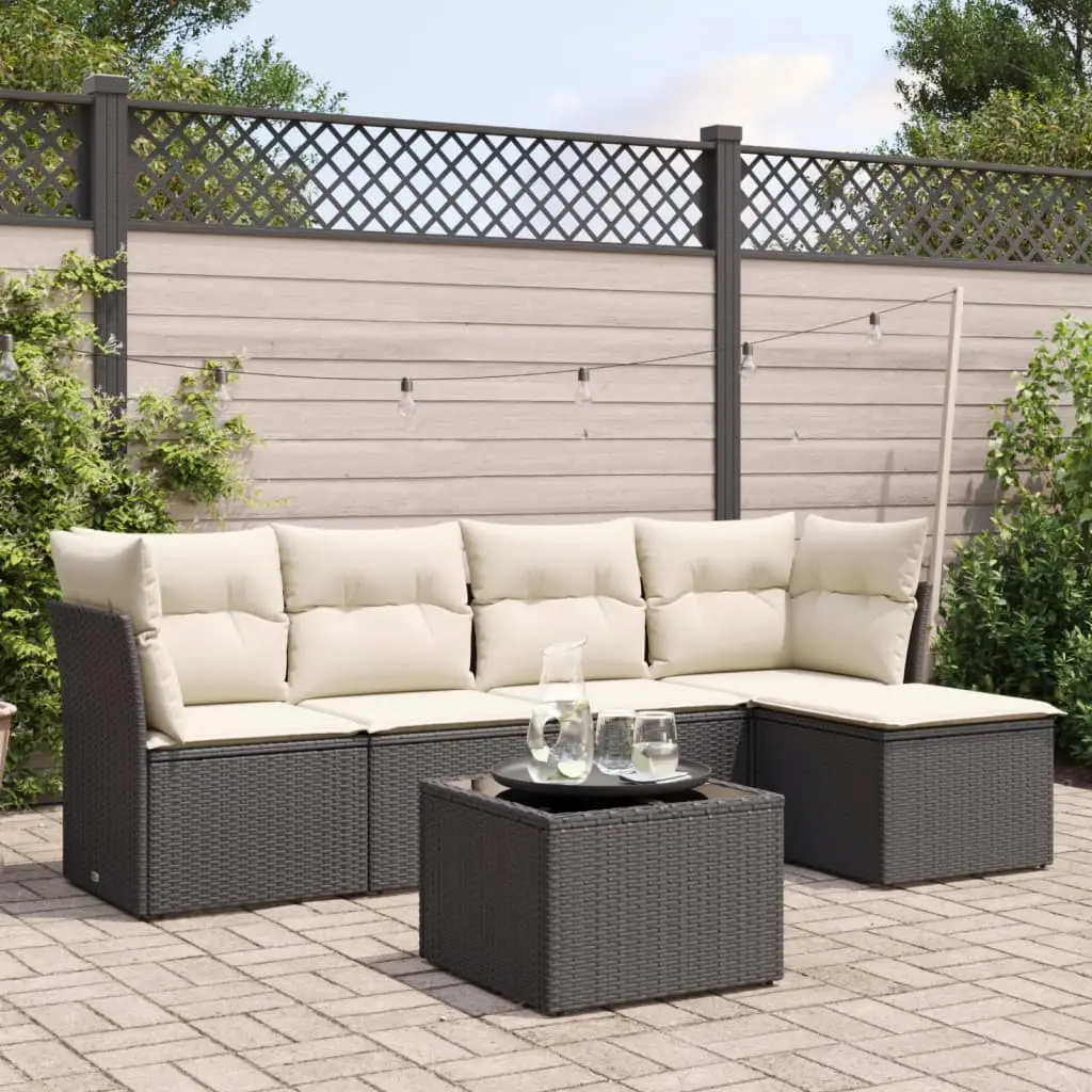 Ensemble canapés de jardin 6 pcs avec rangement poly rotin modulable et table basse pour terrasse Noir coussins crème – ComfortXL Outdoor Living