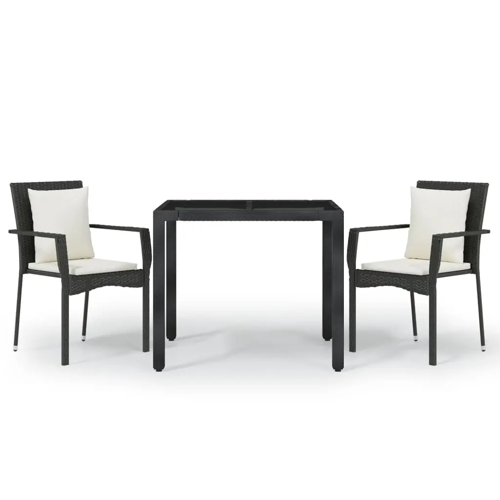 Ensemble de 3 pcs table de jardin et chaises avec coussins – mobilier de jardin Noir-JU2932