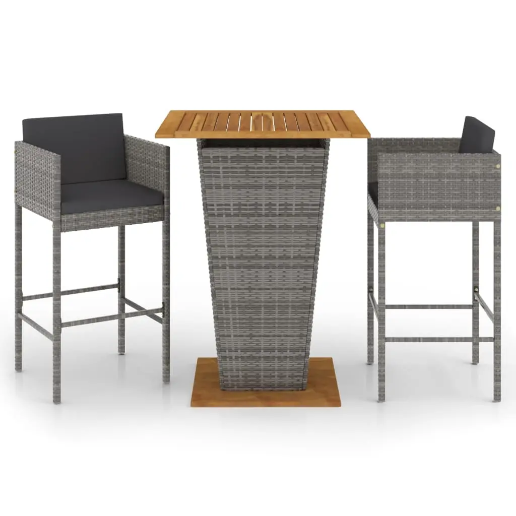 Ensemble de 3 pcs bar de jardin – Mobilier d’extérieur – Mobilier de jardin et coussins Résine tressée Gris-JU1985
