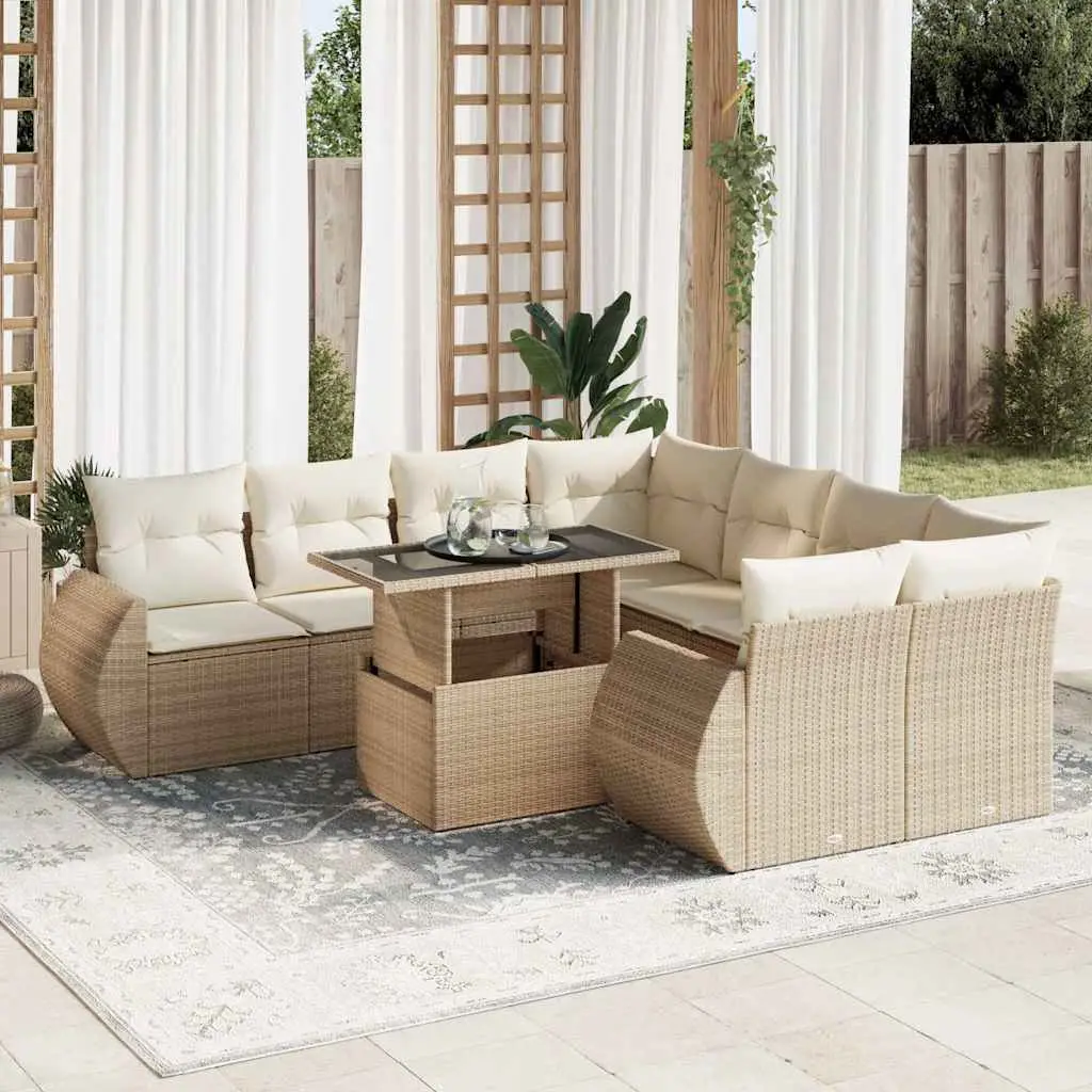 Ensemble de jardin 9 pcs résine tressée avec table modulable et rangements Beige – ComfortXL Outdoor Living