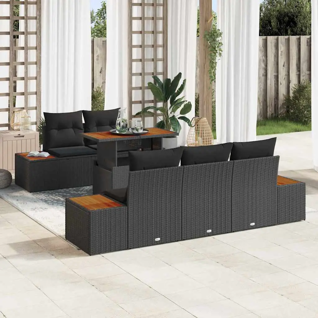 Ensemble de Jardin 6 Pièces Rotin Synthétique Modulable Rangement Intégré pour Terrasse Noir et Marron – ComfortXL Outdoor Living