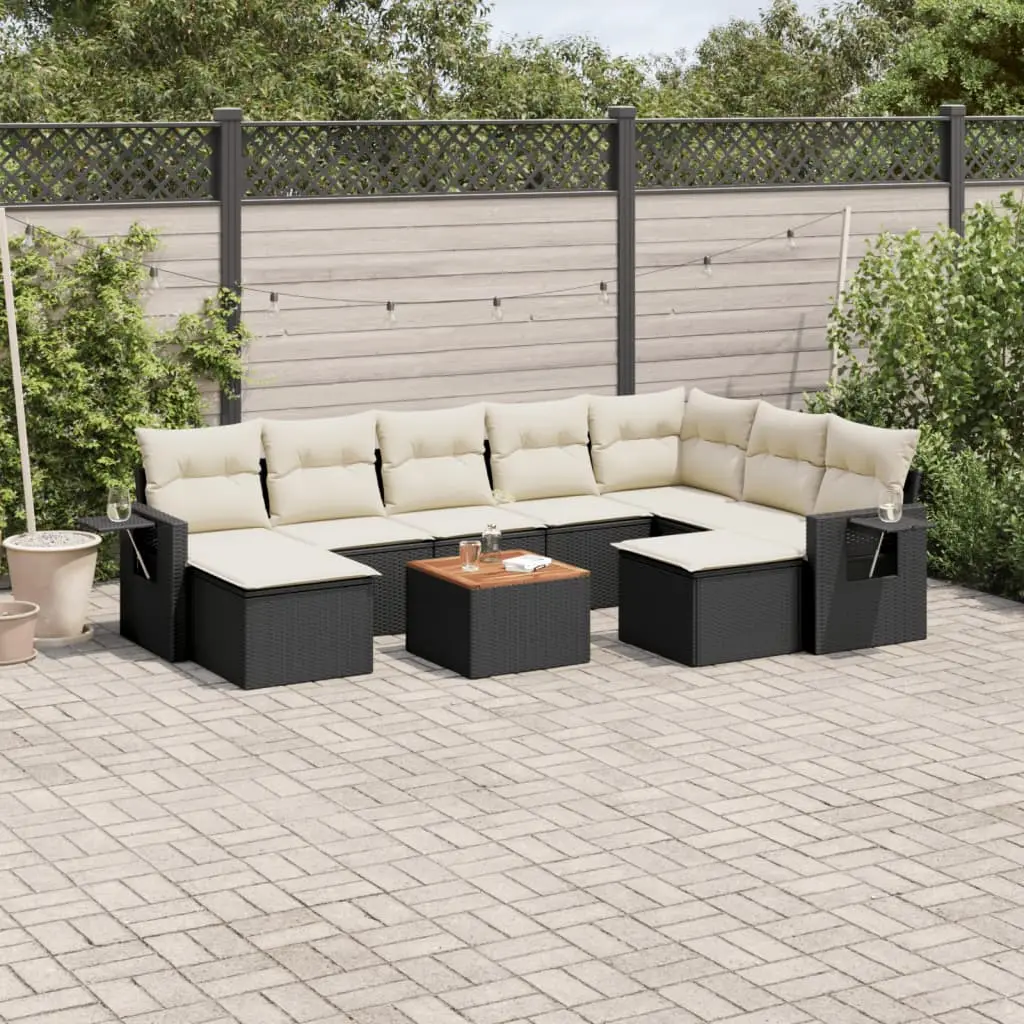 Ensemble Canapé de Jardin Modulable 10 Pièces Résine Tressée avec Pouf et Tablettes Pliantes Noir – ComfortXL Outdoor Living