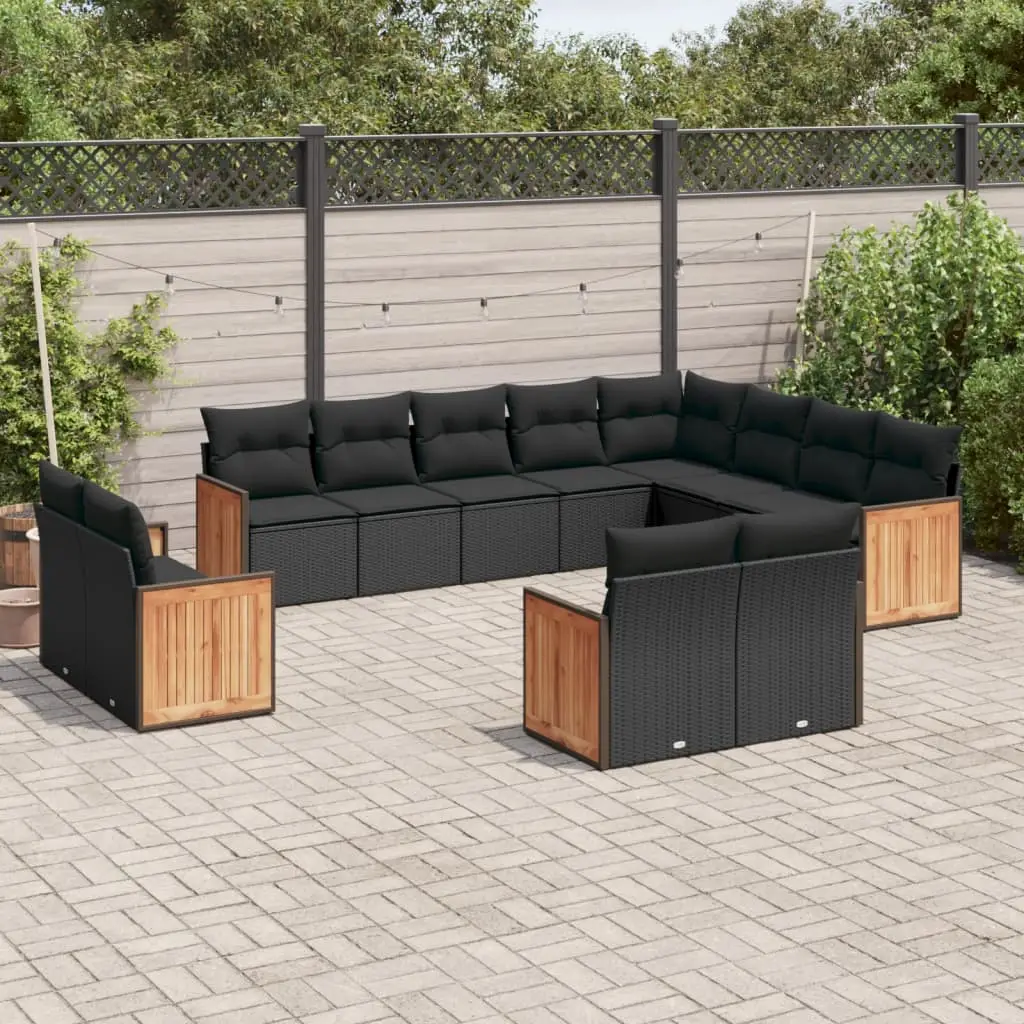 Ensemble canapés de jardin 12 places en résine et bois d’acacia modulable Noir – ComfortXL Outdoor Living