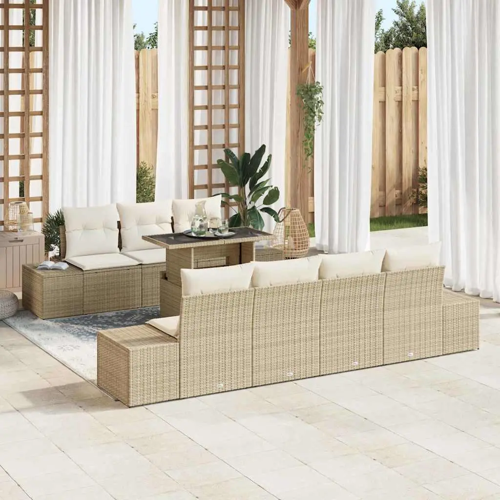 Ensemble de Canapés avec coussin 8 pcs Beige et crème polyrotin vidaXL 3349127