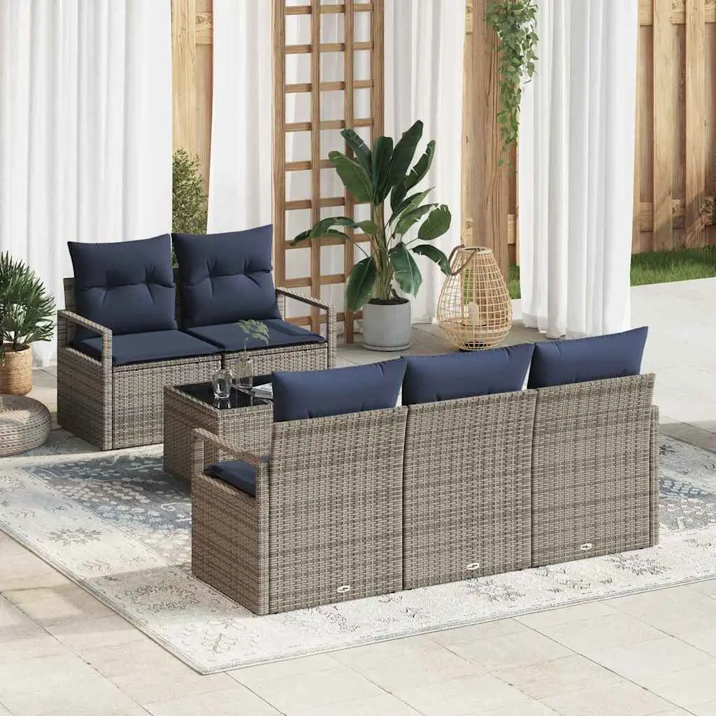 Ensemble de Canapés 6 pcs Gris et marine polyrotin vidaXL 3346265