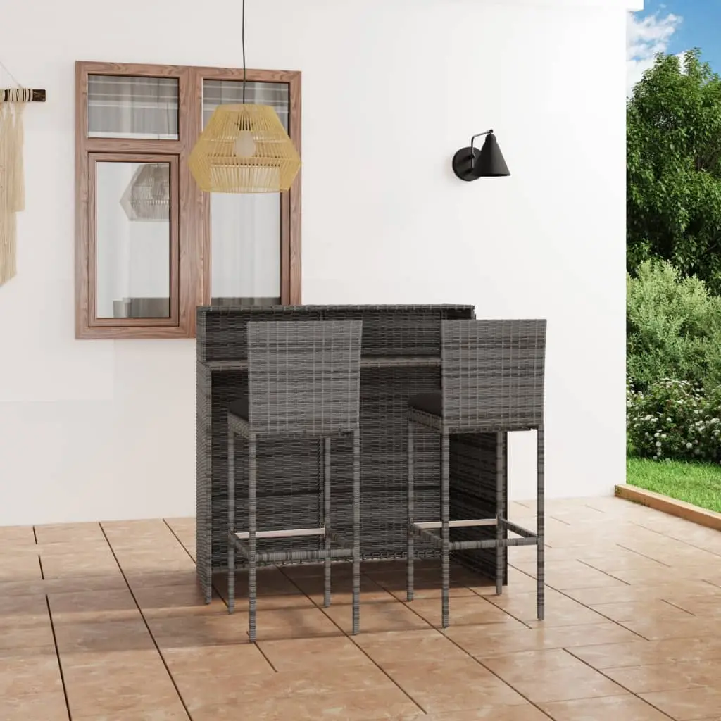 Ensemble de bar de jardin avec coussins 3 pcs Gris vidaXL 3064882