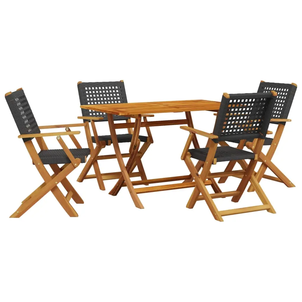 Ensemble de 5 pcs table de jardin avec chaises – mobilier de jardin résine tressée et bois massif-JU2854