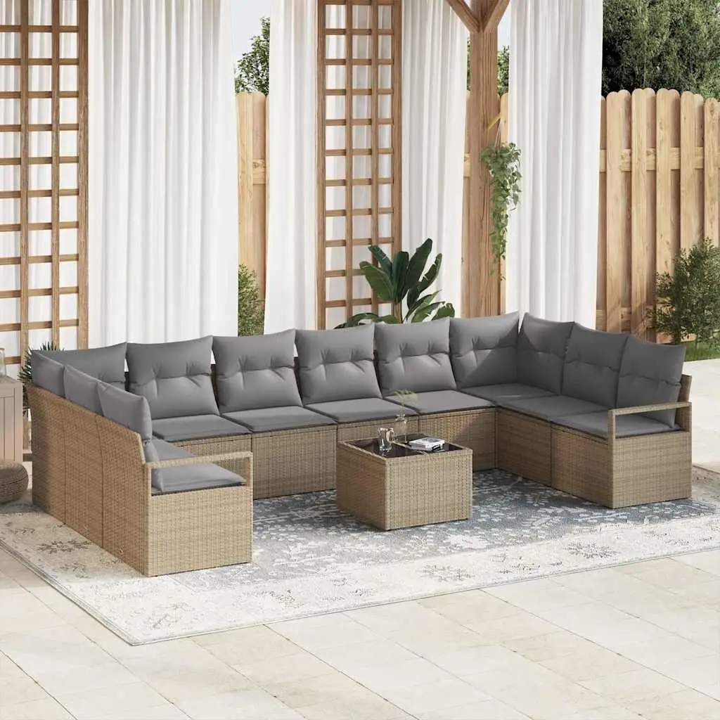 Ensemble de Canapés avec coussin 11 pcs Beige polyrotin vidaXL 3346570