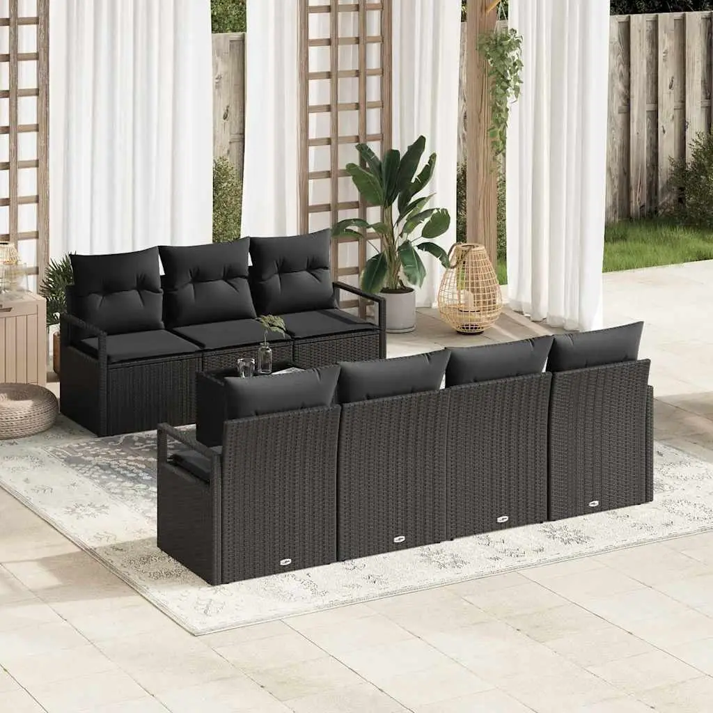Ensemble de Canapés avec coussin 8 pcs Noir polyrotin vidaXL 3346293