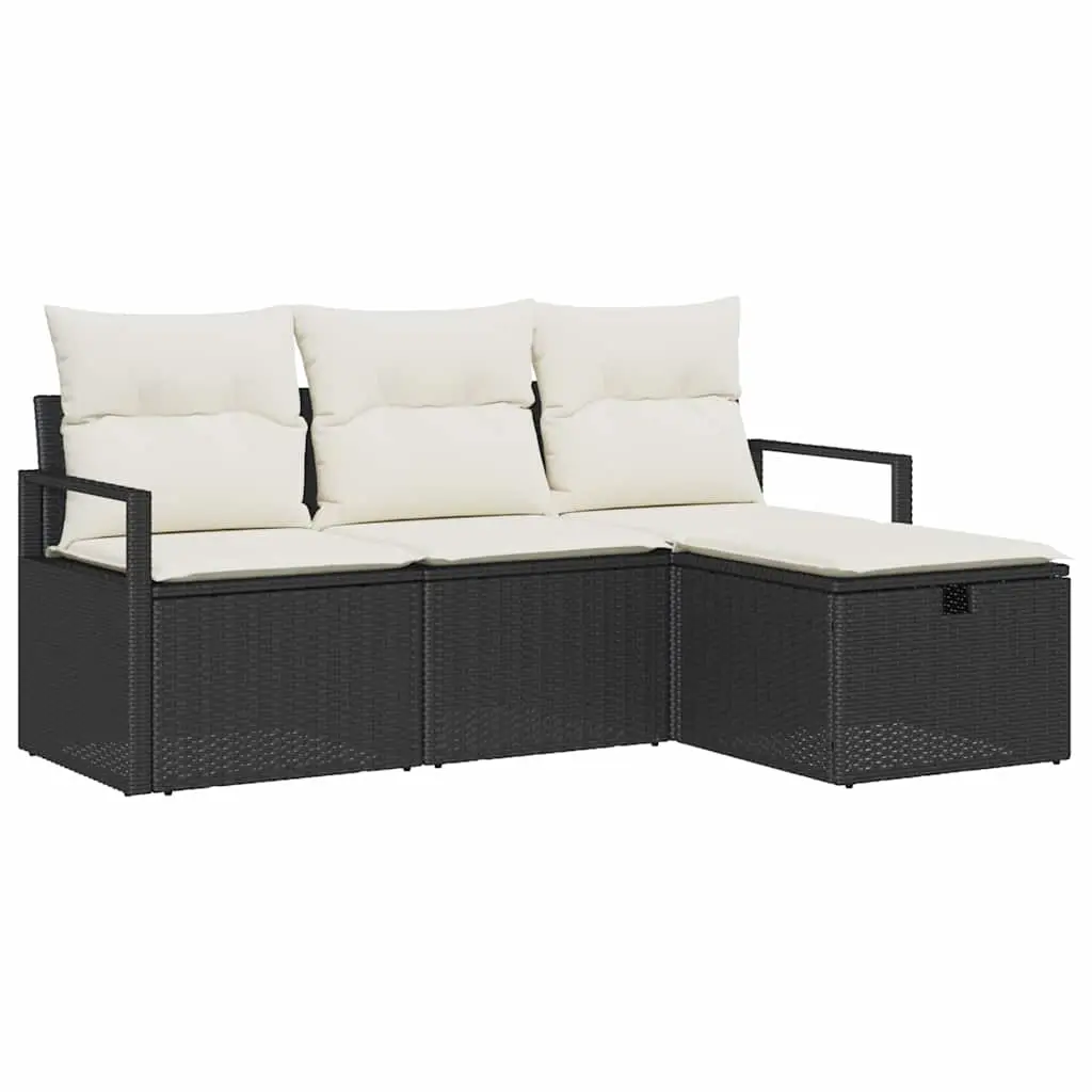 Ensemble de Canapés avec coussin 4 pcs | Canapé D’extérieur | Sofa De Jardin Noir et Crème polyrotin Maison Chic