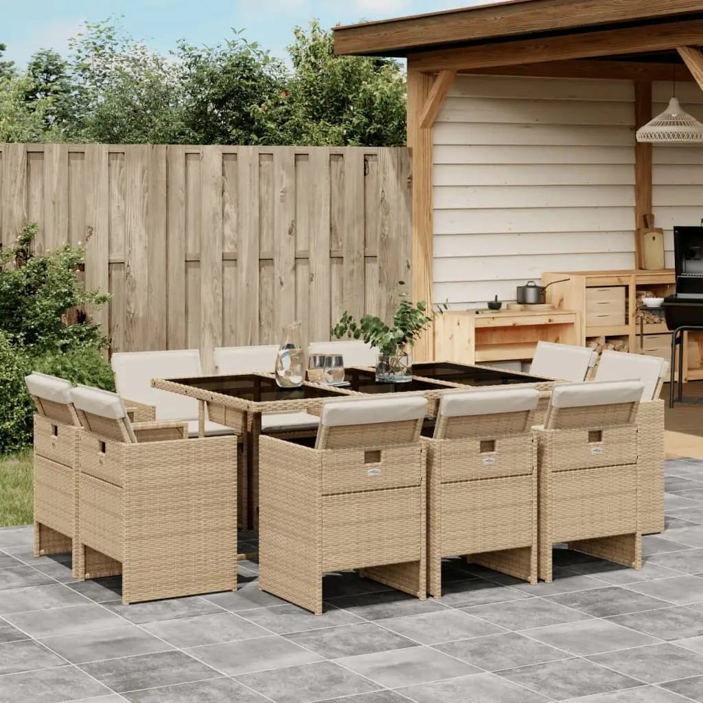 Ensemble de Jardin pour 10 Convives, Table Verre et Chaises Beiges en Polyrotin – ComfortXL Outdoor Living