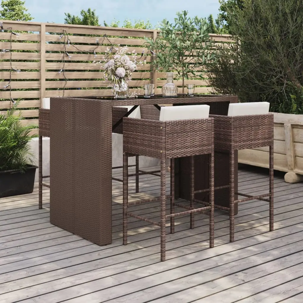 Ensemble de Bar 5 pcs Résine Tressée avec Coussins pour Terrasse Jardin Marron – ComfortXL Outdoor Living