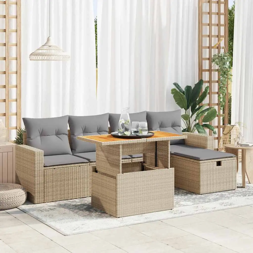 Ensemble d’extérieur 6 pcs Résine Tressée avec Coffres de Rangement pour Terrasse Beige – ComfortXL Outdoor Living