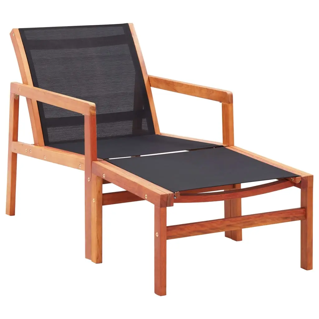 Ensemble Chaise de Jardin et Repose-pied Bois d’Eucalyptus et Textilène pour Extérieur Noir – ComfortXL Outdoor Living