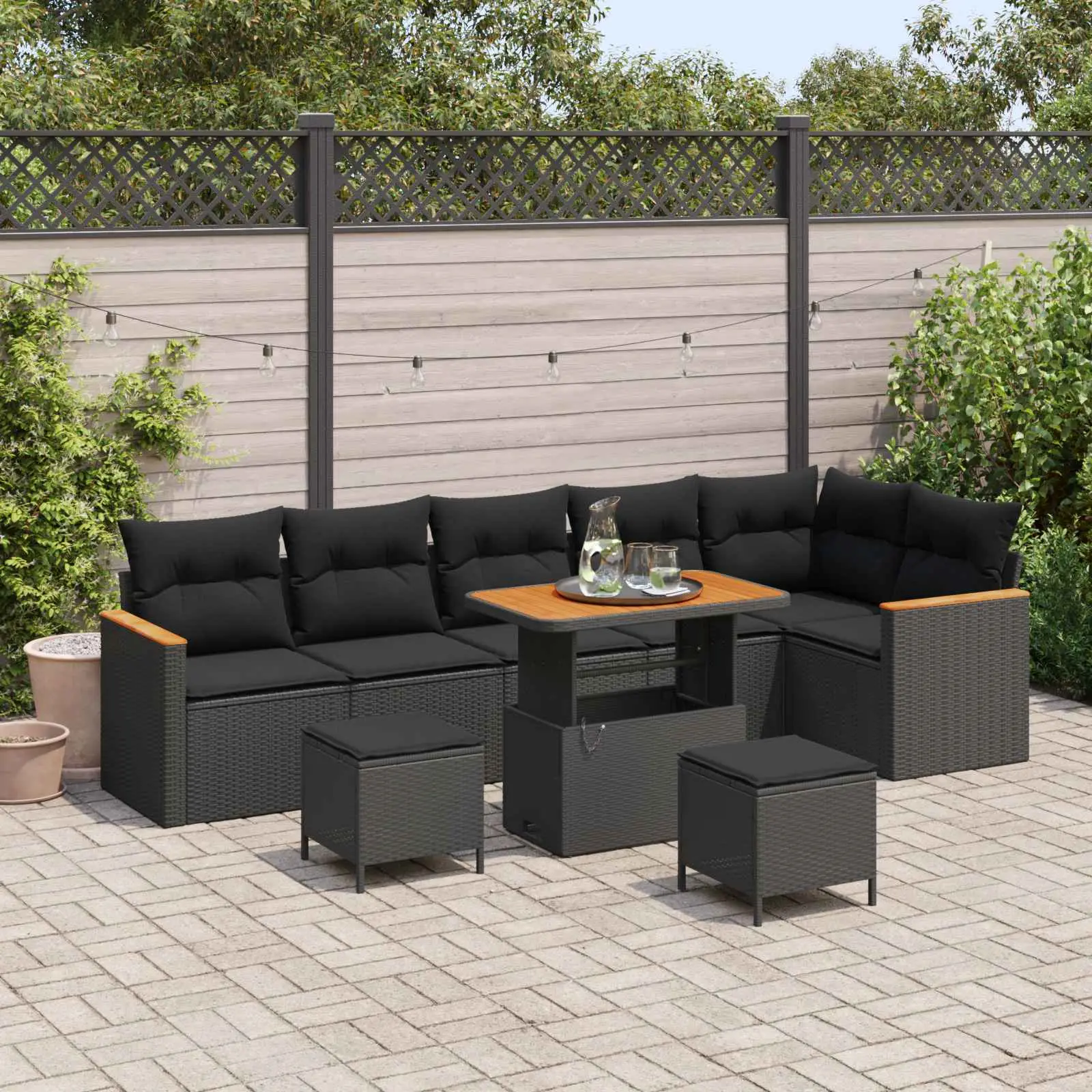 Ensemble de canapé de jardin avec coussin Noir Poly rotin vidaXL 3365014