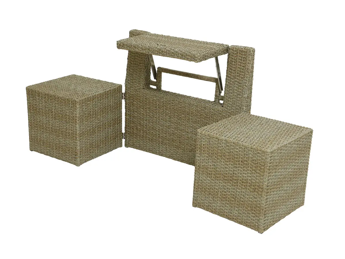 Ensemble de balcon table et pouf ou banc Naturel Java – Jardideco