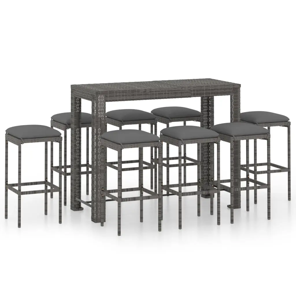 Ensemble de 9 pcs bar de jardin – Mobilier d’extérieur – Mobilier de jardin et coussins Résine tressée Gris-JU2008