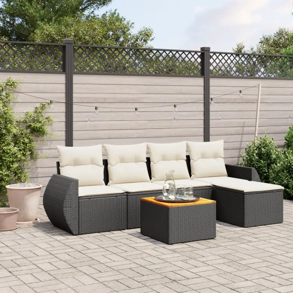 Ensemble de jardin modulable 6 éléments en poly rotin avec table et pouf pour patio Noir – ComfortXL Outdoor Living