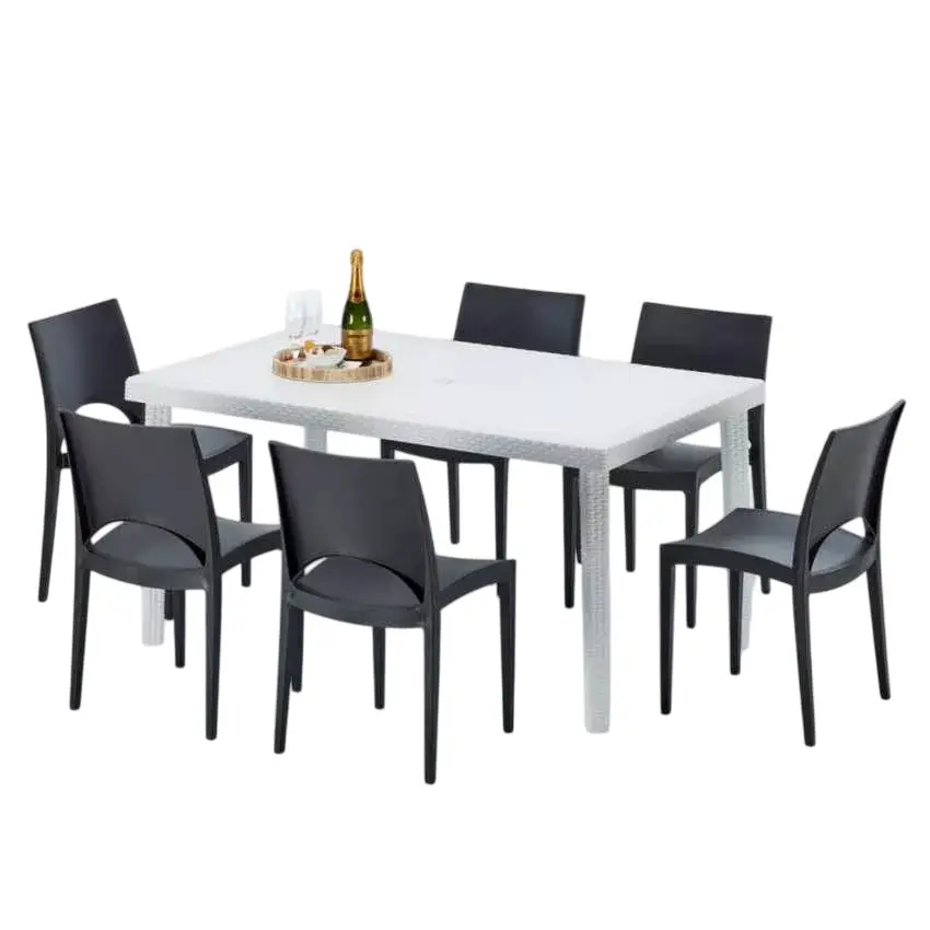 Ensemble de 6 chaises et 1 table 150×90 cm pour jardin Camelot|Noir