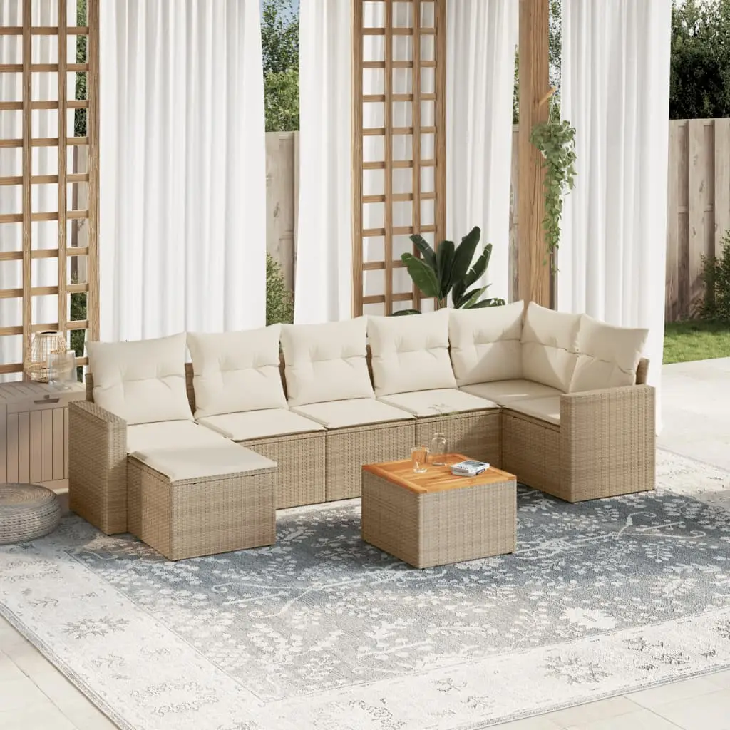 Ensemble de Jardin 6 Places 8 Pièces Résine Tressée Beige avec Table en Bois et Coussins – ComfortXL Outdoor Living