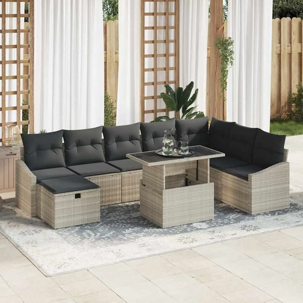 Ensemble de jardin 8 places en poly rotin avec coffres de rangement Gris clair – ComfortXL Outdoor Living