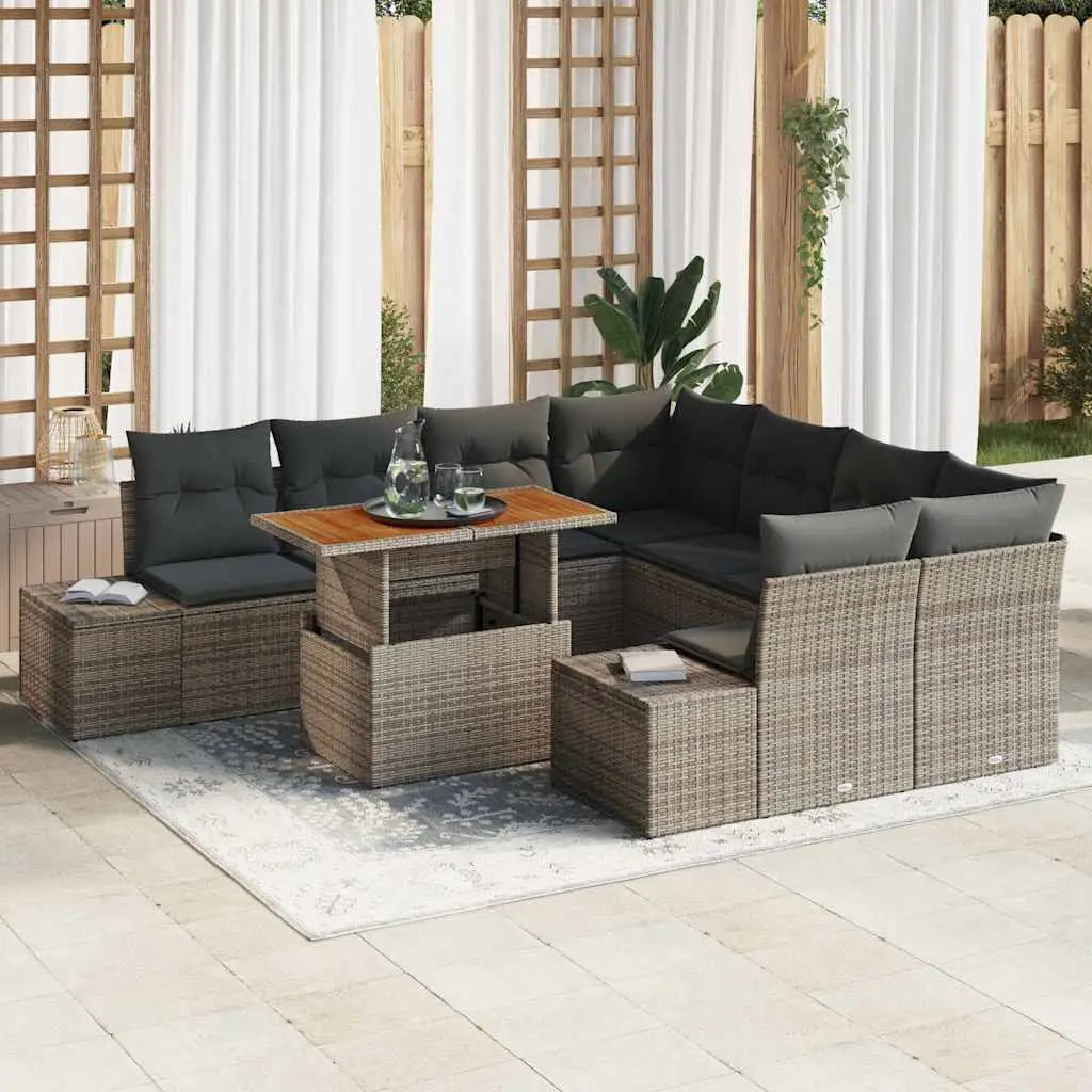 Ensemble de jardin 9 pièces modulable en résine tressée avec stockage pour 8 Gris – ComfortXL Outdoor Living