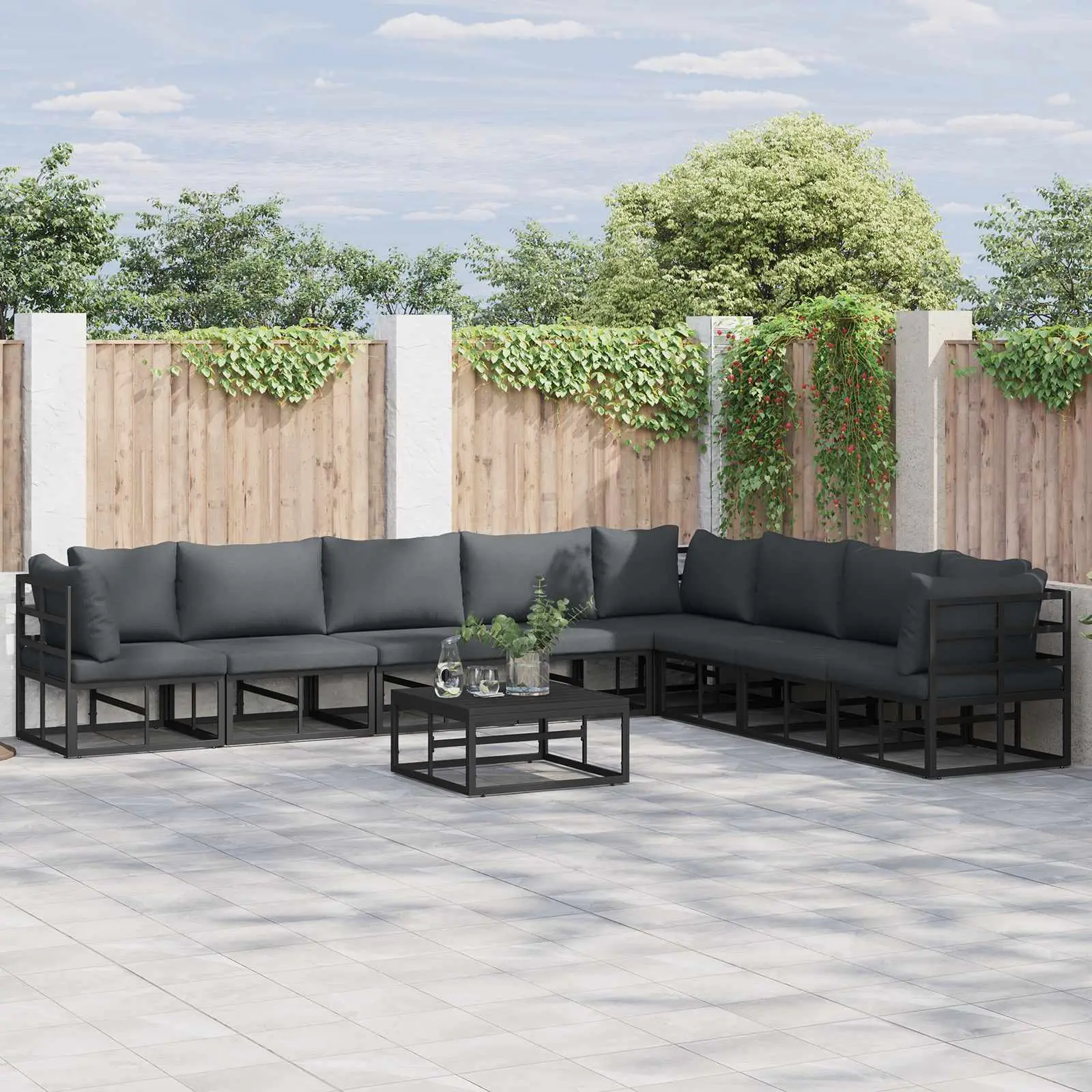 Ensemble de canapé de jardin avec coussin 9 pcs Noir Aluminium vidaXL 3378875