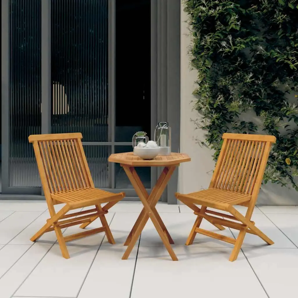 Ensemble de Repas 3p Table Carrée et Chaises Pliables en Bois de Teck Massif – ComfortXL Outdoor Living