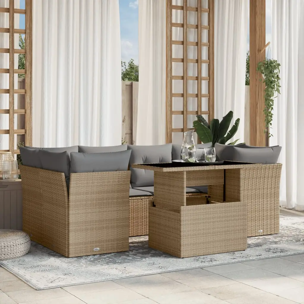 Ensemble de jardin 7 pièces résine tressée avec table réglable et coussins gris Beige – ComfortXL Outdoor Living