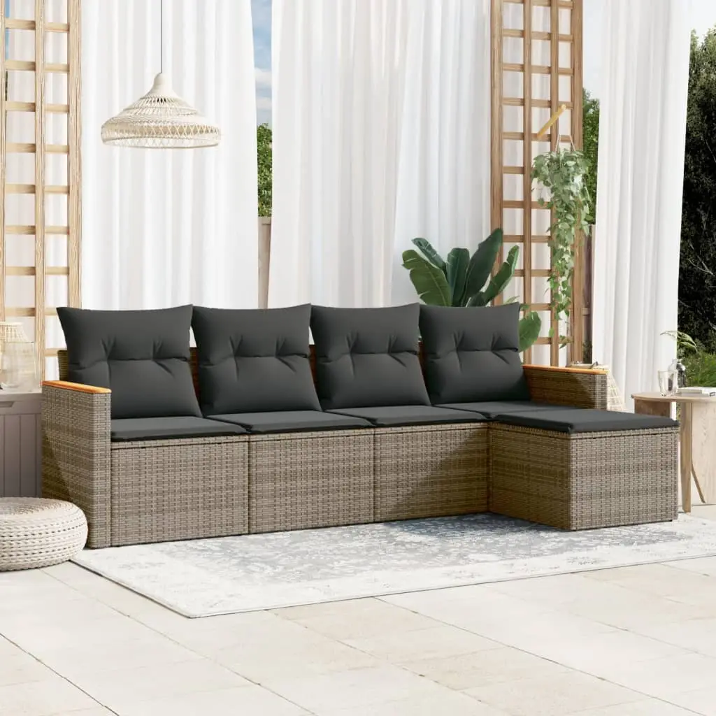 Ensemble canapé modulable 5 pcs résine tressée avec pouf pour terrasse Gris – ComfortXL Outdoor Living