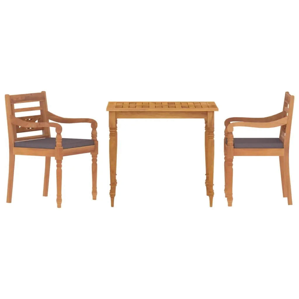 Ensemble de 3 pcs table de jardin et chaises avec coussins – mobilier de jardin gris foncé