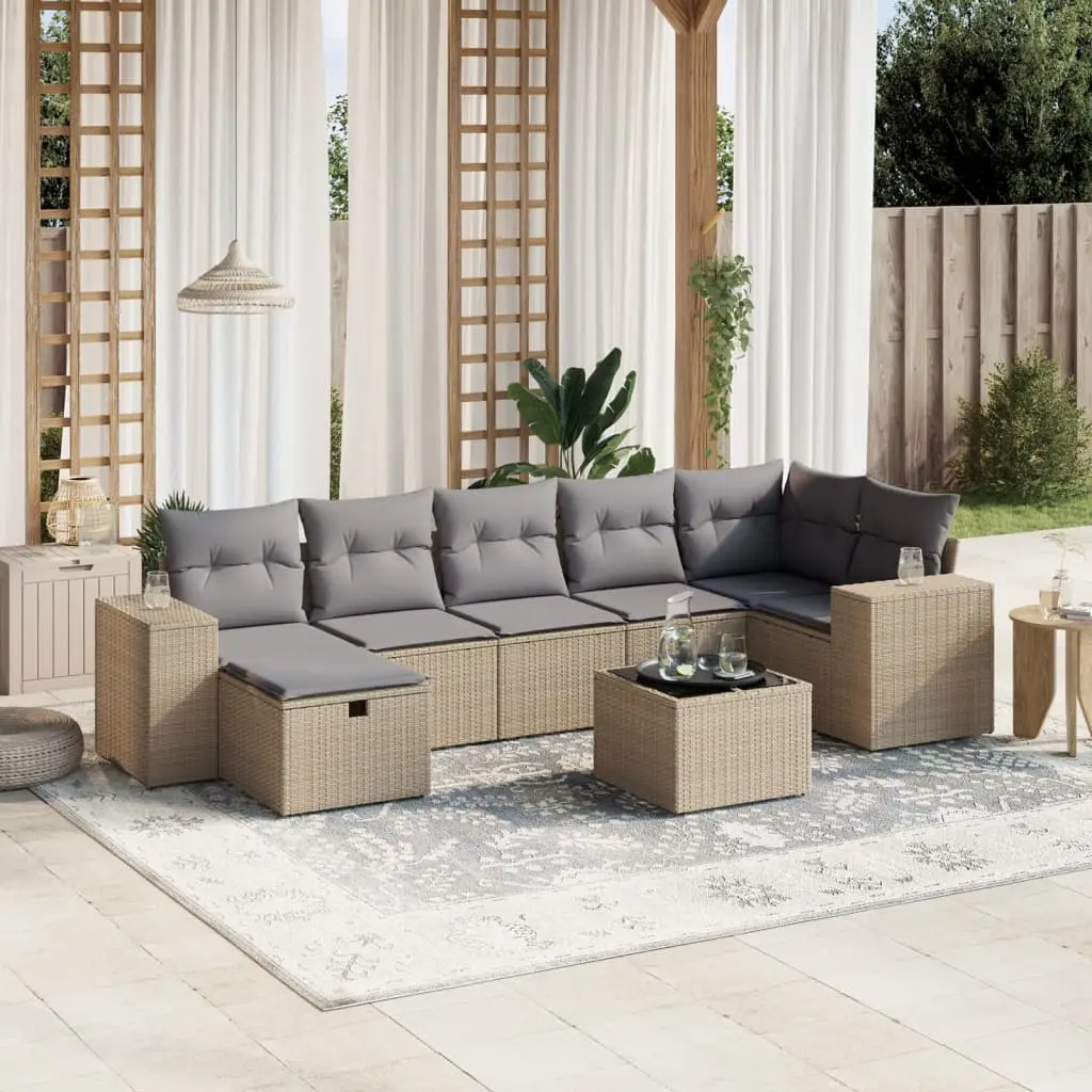 Ensemble de jardin 8 pcs résine tressée bicolore table en verre et coussins – ComfortXL Outdoor Living