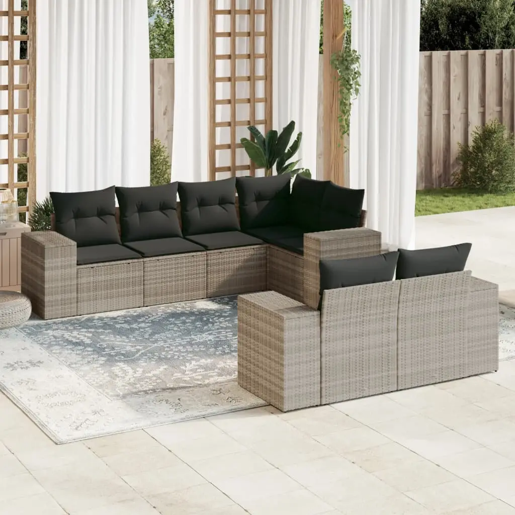 Ensemble de Jardin 7 Places Résine Tressée 7 Pièces Modulable avec Rangement Intégré Gris Clair – ComfortXL Outdoor Living