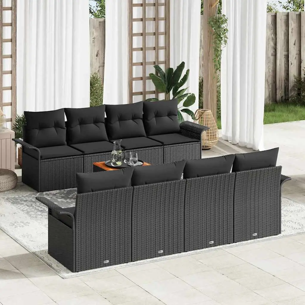 Ensemble de canapé de jardin avec coussin 9 pcs Noir polyrotin vidaXL 3347303