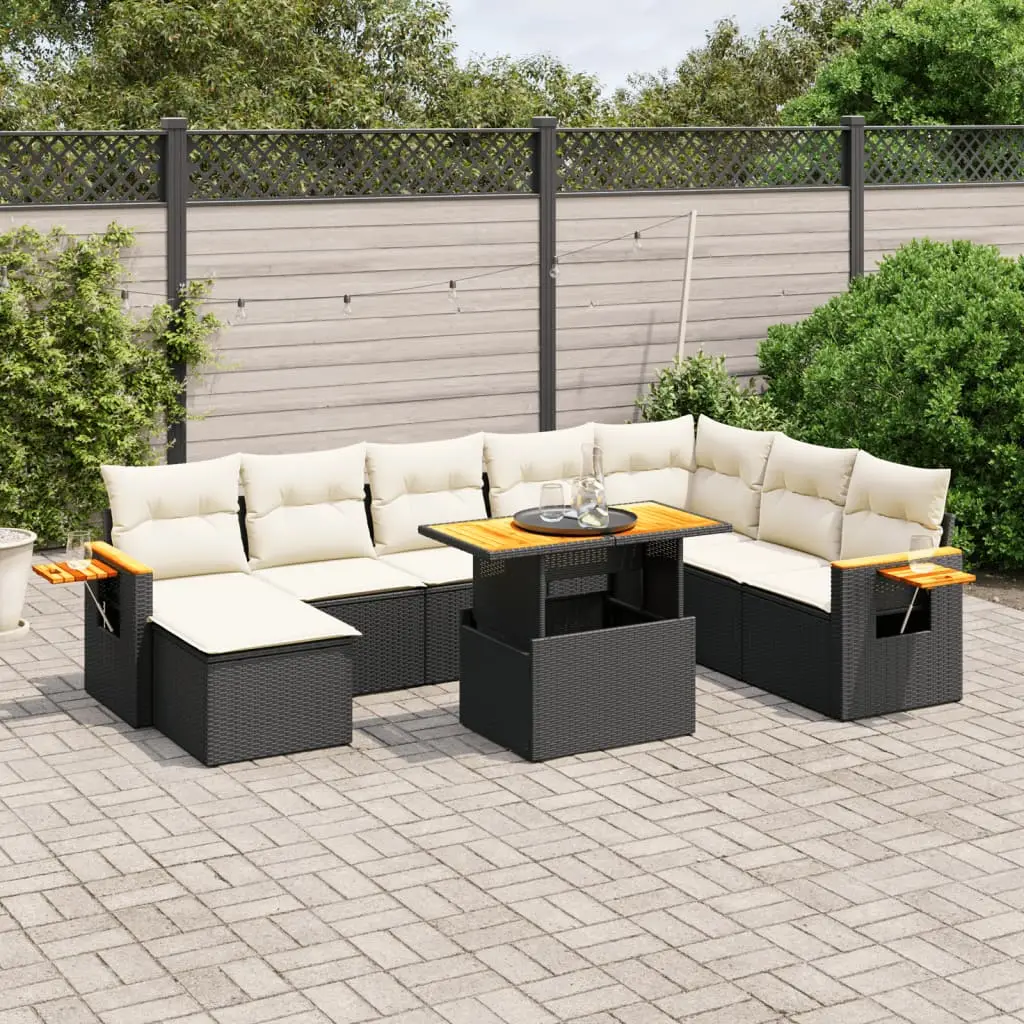 Ensemble canapés de jardin 9 places poly rotin avec table ajustable Noir – ComfortXL Outdoor Living