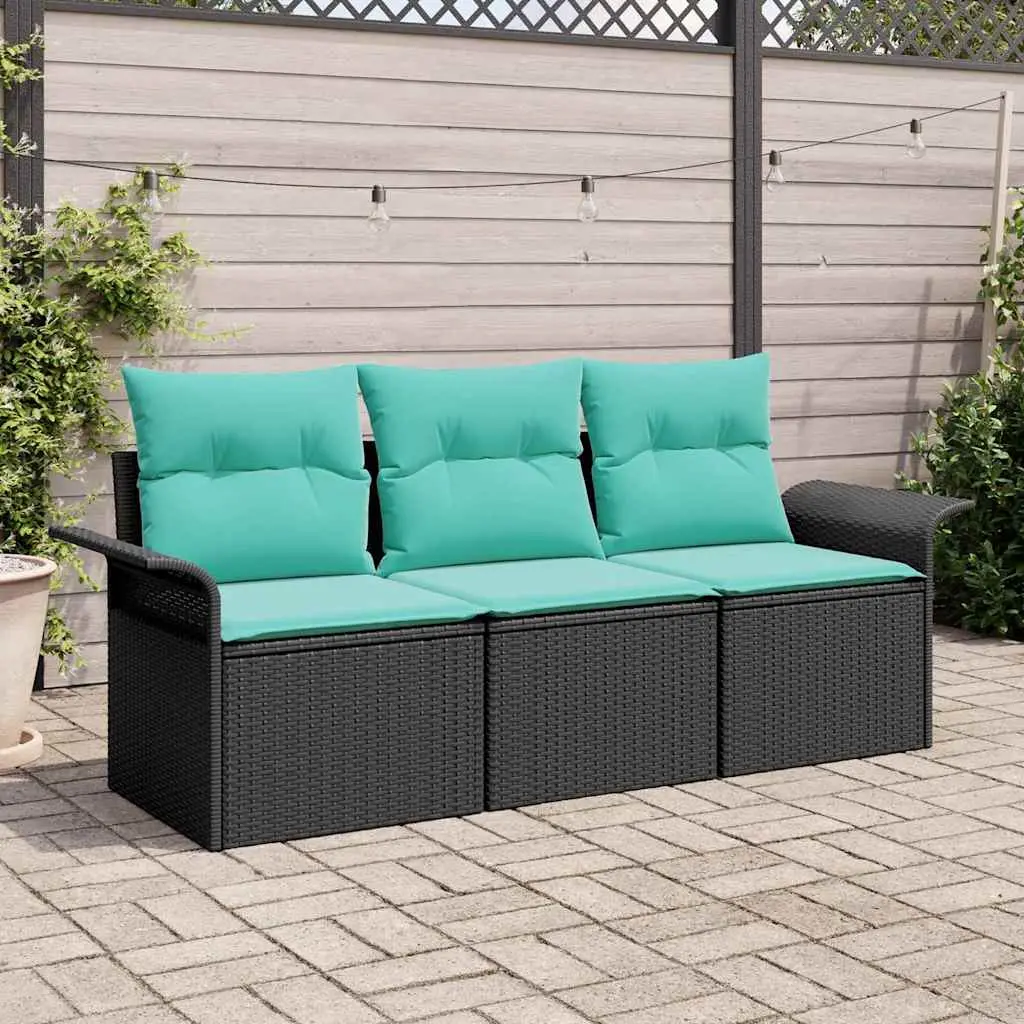Ensemble de Canapés avec coussin 3 pcs Noir et Bleu polyrotin vidaXL 3345226