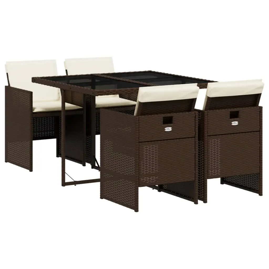 Ensemble de 5 pcs table de jardin avec chaises – mobilier de jardin et coussins marron poly rotin-JU2656