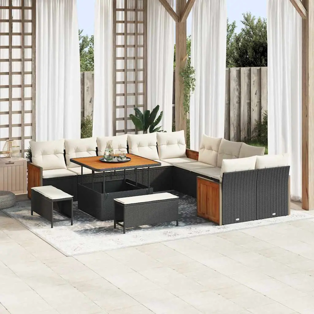 Ensemble Canapé Terrasse 13 Pcs Noir et Crème Résine Tressée avec Coffres et Table Polyvalente – ComfortXL Outdoor Living
