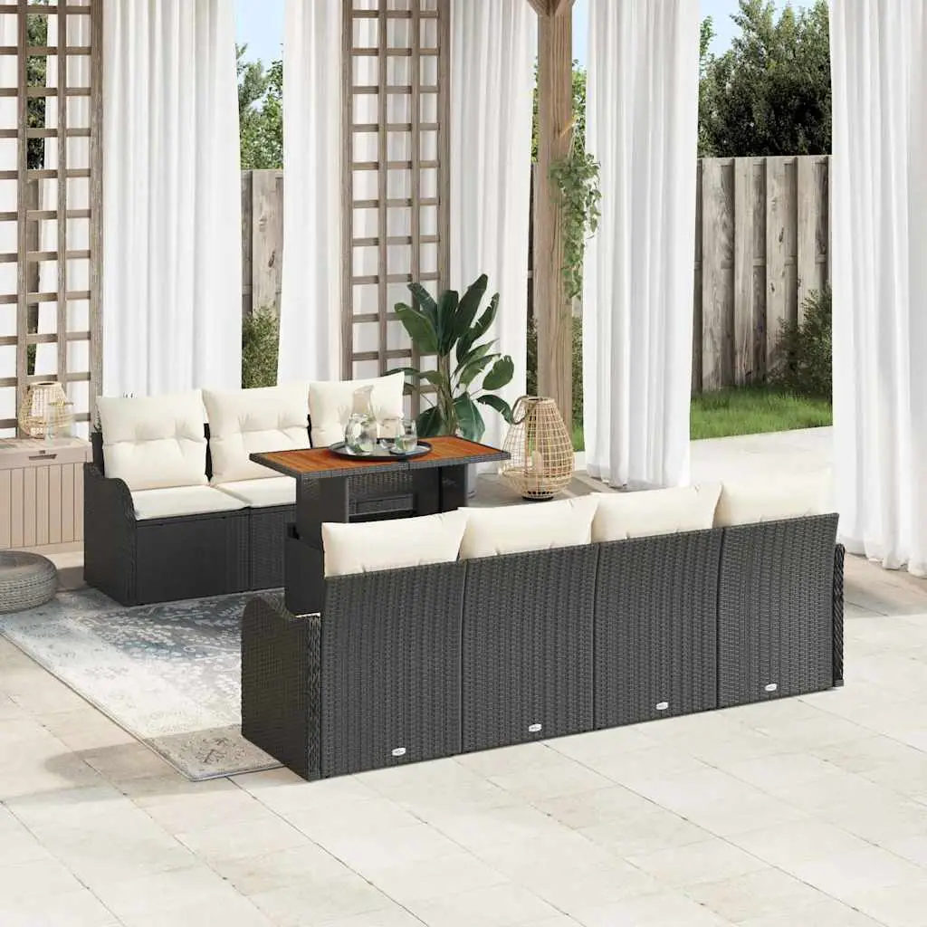 Ensemble de jardin 8 pcs Poly rotin modulable avec rangement et table basse Noir – ComfortXL Outdoor Living