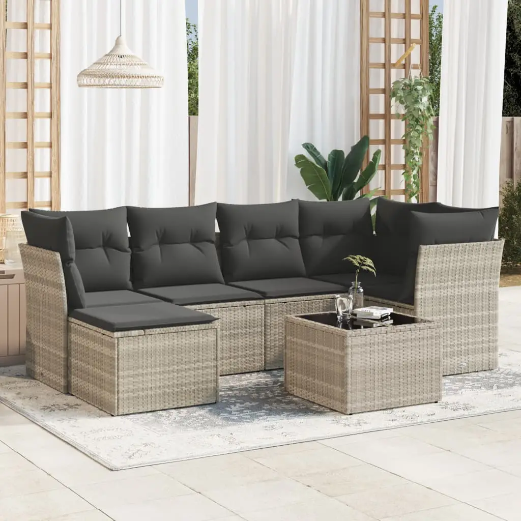 Ensemble de jardin 7 éléments en résine tressée design contemporain pour balcon Gris Clair – ComfortXL Outdoor Living